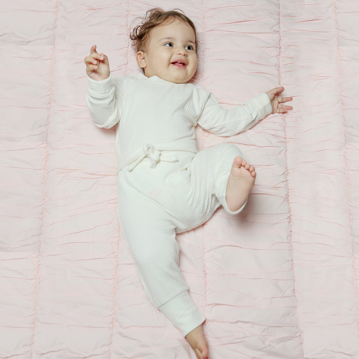 Long-sleeved Ribbed Baby Top Tights Set Sugar White Softsens