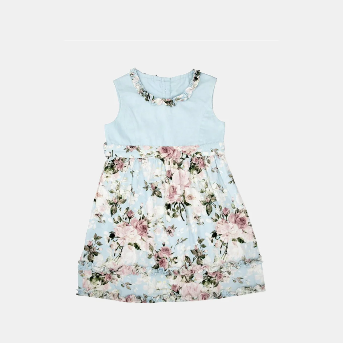 Sky Blue Vintage Floral Organic Cotton Dress Sky Blue Vintage Floral Organic Cotton Dress