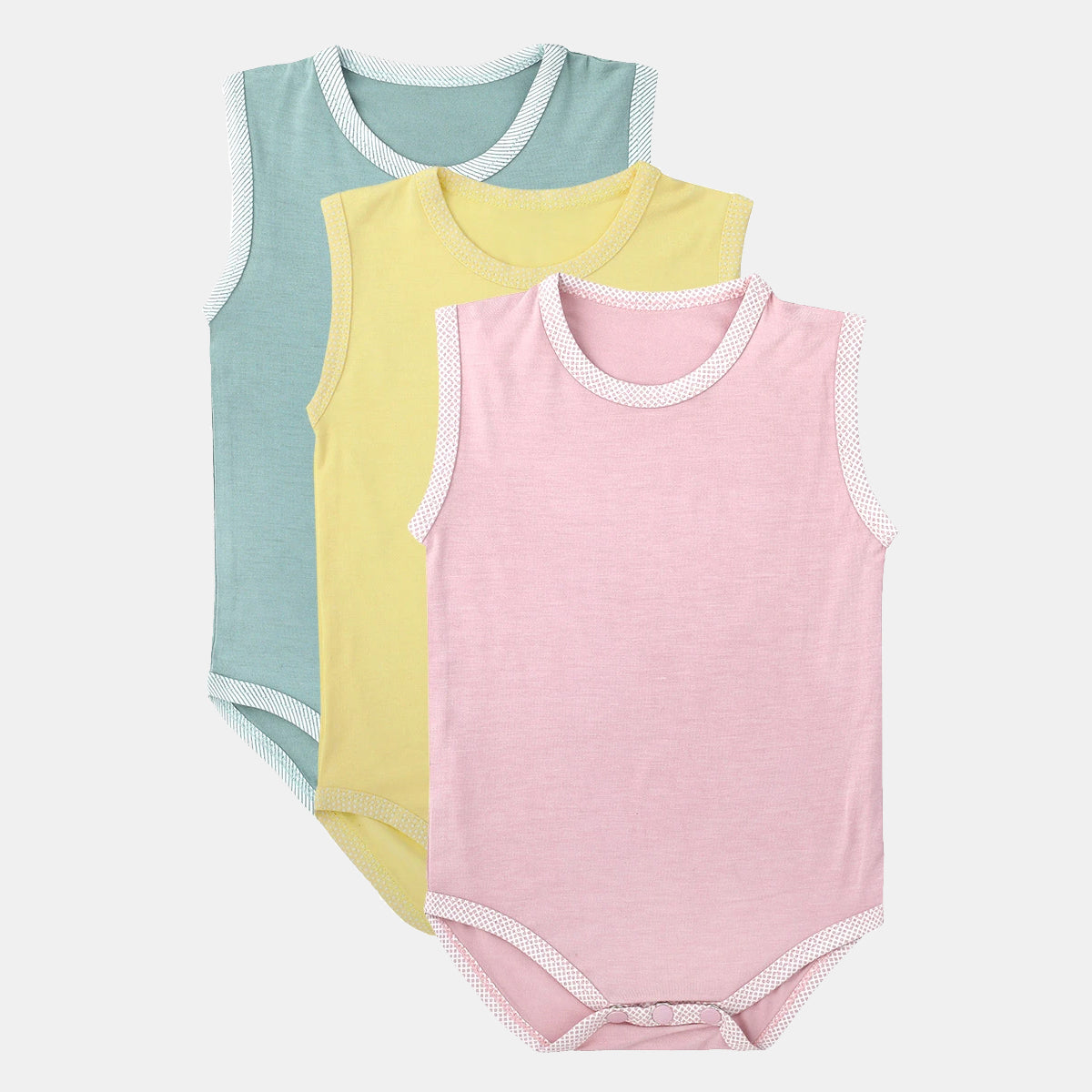 Pack Of 3 Sleeveless Soft Bamboo Stretch Onesies Pack Of 3 Sleeveless Soft Bamboo Stretch Onesies