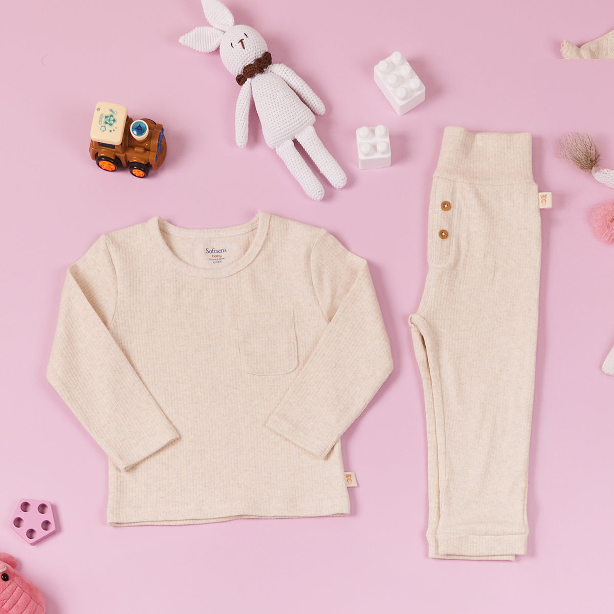 Ecru Ribbed Top & Bottom Set Ecru Ribbed Top & Bottom Set