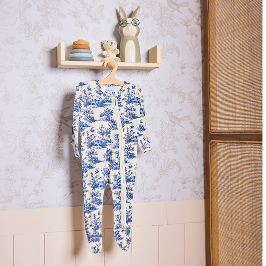 Vintage Toile Bamboo Zipper Footie