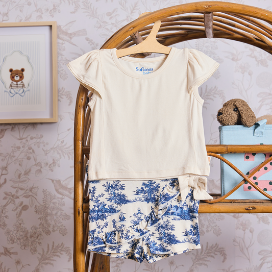 2 Piece Vintage Toile T-shirt & Skort Set