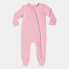 Coral Blush Bamboo Zipper Footie