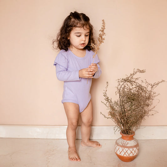 Lavender Lady Ribbed Bodysuit with Frills
