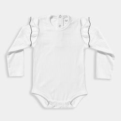 Simply White Long-sleeved Ribbed Bodysuit