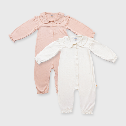 2 Pack Pointelle Romper (Ivory + Rose Quartz)
