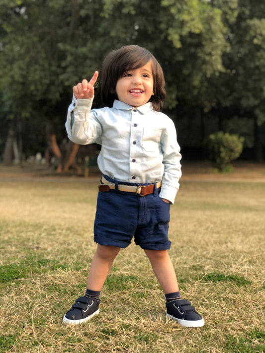 Deep Blue Oxford Shorts with Adjustable Belt