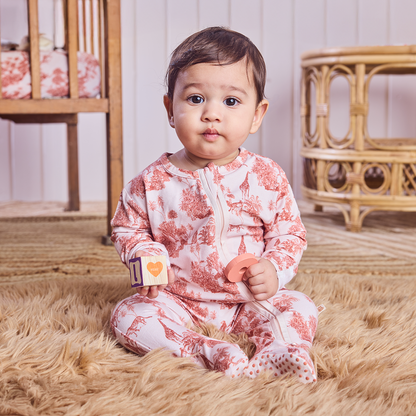 Forest Fables Toile Bamboo Zipper Footie