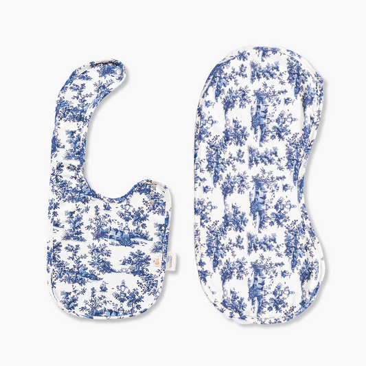 2 Pack Vintage Toile Bib & Burp Cloth