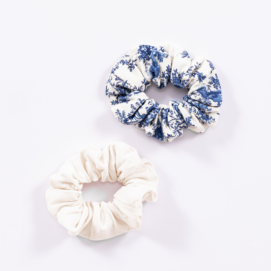 2 Pack Vintage Toile Scrunchie (vanilla ice & Toile)
