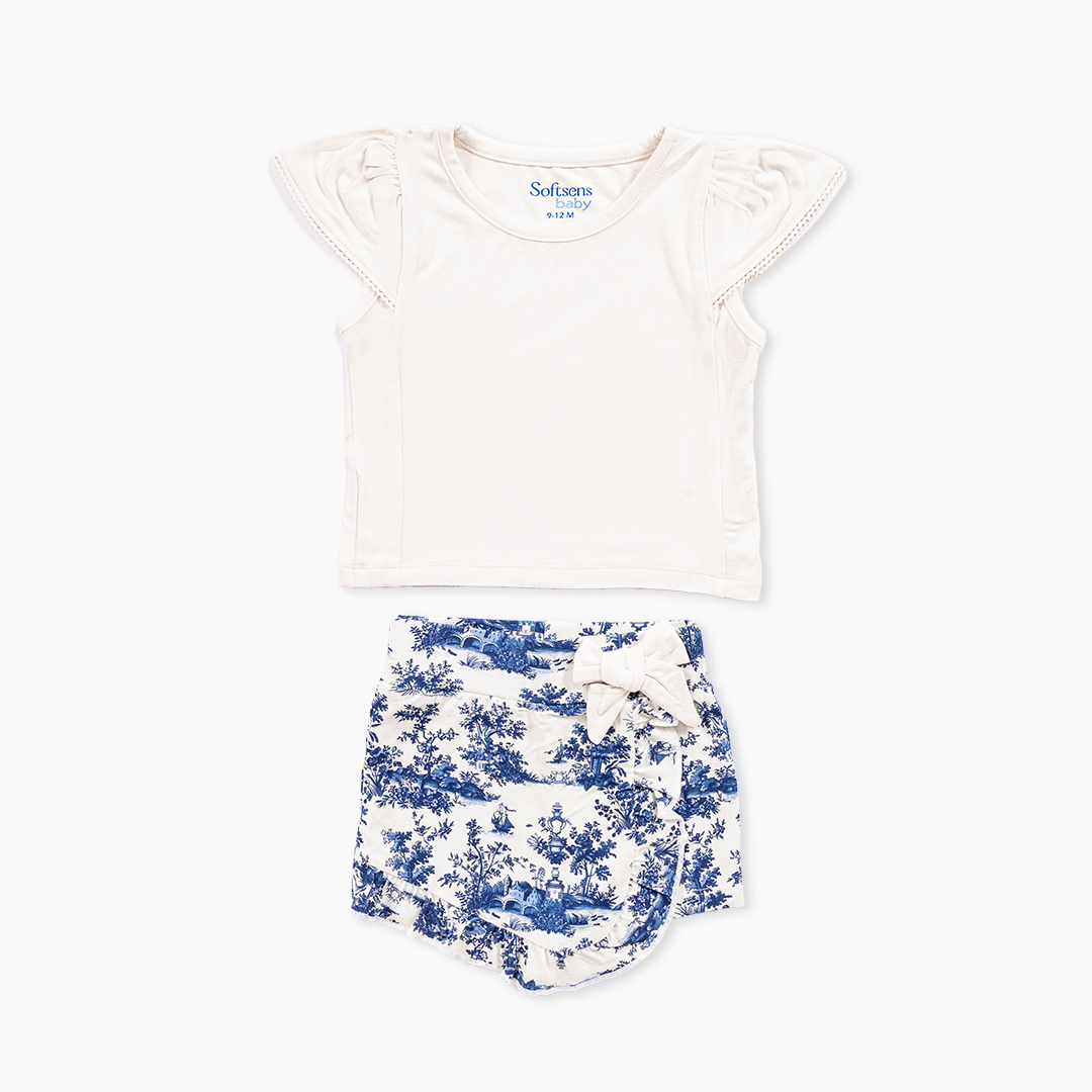 2 Piece Vintage Toile T-shirt & Skort Set