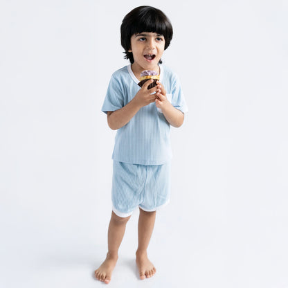 Powder Blue Ribbed Top & Shorts Set