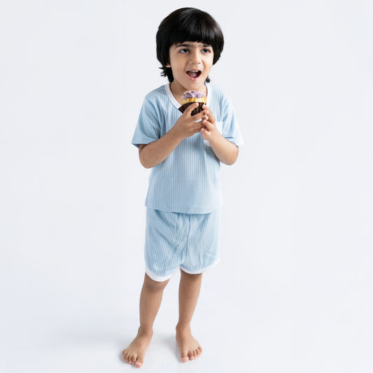 Powder Blue Ribbed Top & Shorts Set