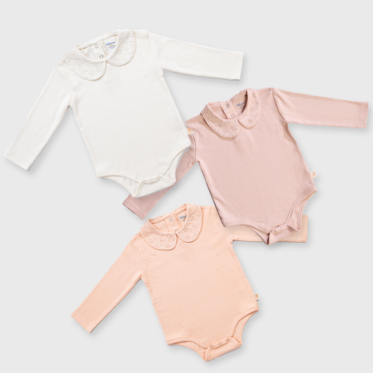 3 Pack Peter Pan Collar Bodysuit (Peach Melba, Rose Quartz, Ivory)