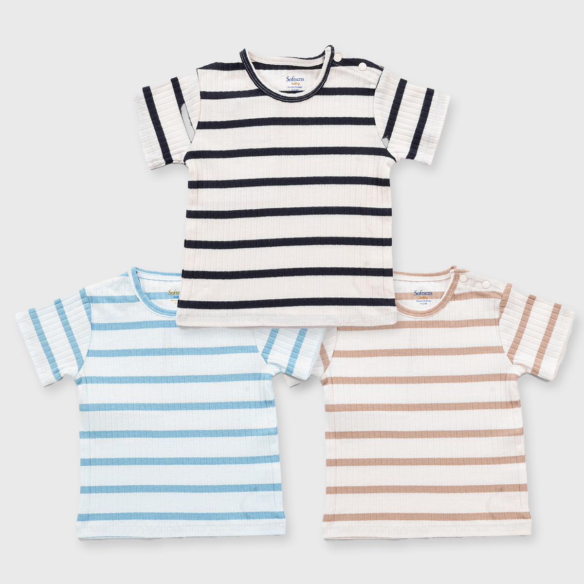 3 Pack Striped Ribbed T-shirt
