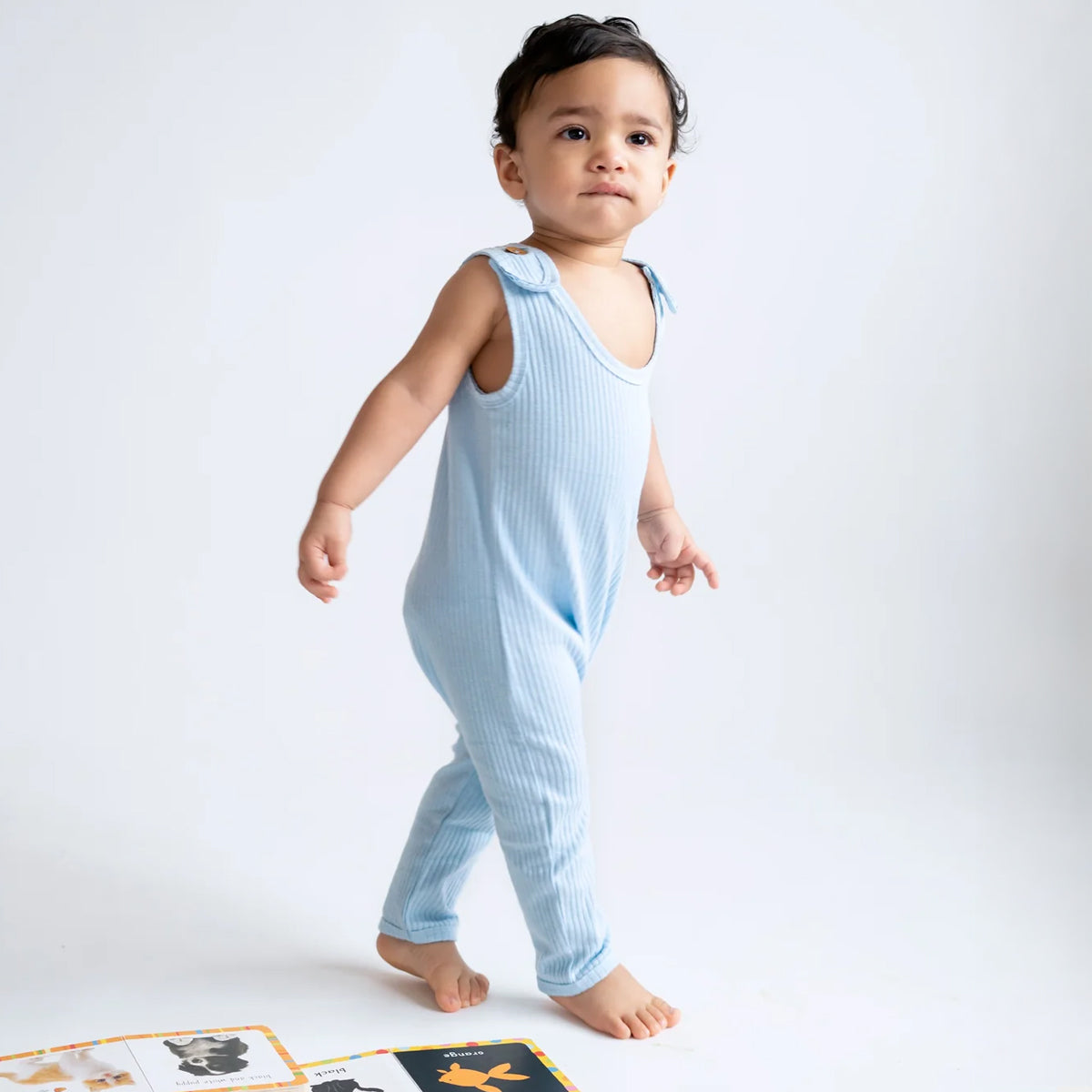 Powder Blue Sleeveless Ribbed Romper