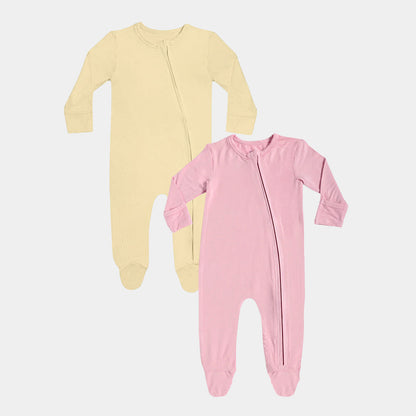 Pack of 2 Bamboo Zipper Footies - Pineapple Slice & Coral Blush