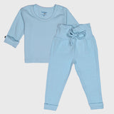 Powder Blue Long Sleeved Ribbed Top & Bottom Set