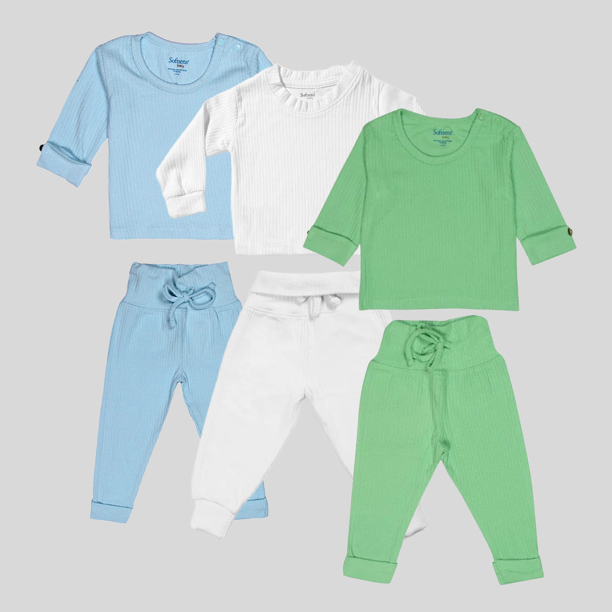 Pack of 3 Long Sleeved Top & Bottom Ribbed Sets
