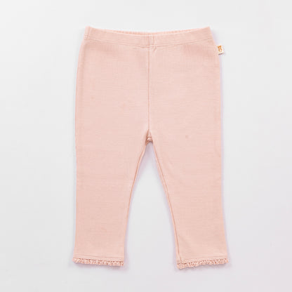 Ribbed Leggings with Lace - Rose Quartz