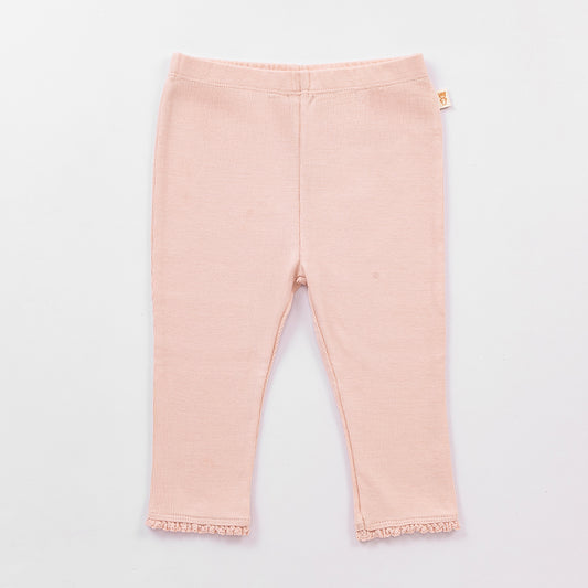 Ribbed Leggings with Lace - Rose Quartz