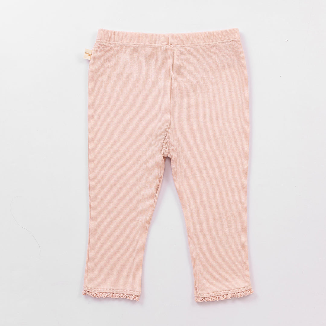 Ribbed Leggings with Lace - Rose Quartz