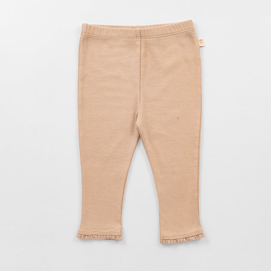 Ribbed Leggings with Lace - Latte