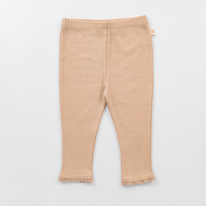Ribbed Leggings with Lace - Latte