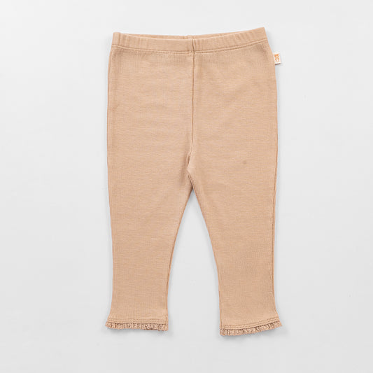 Ribbed Leggings with Lace - Latte