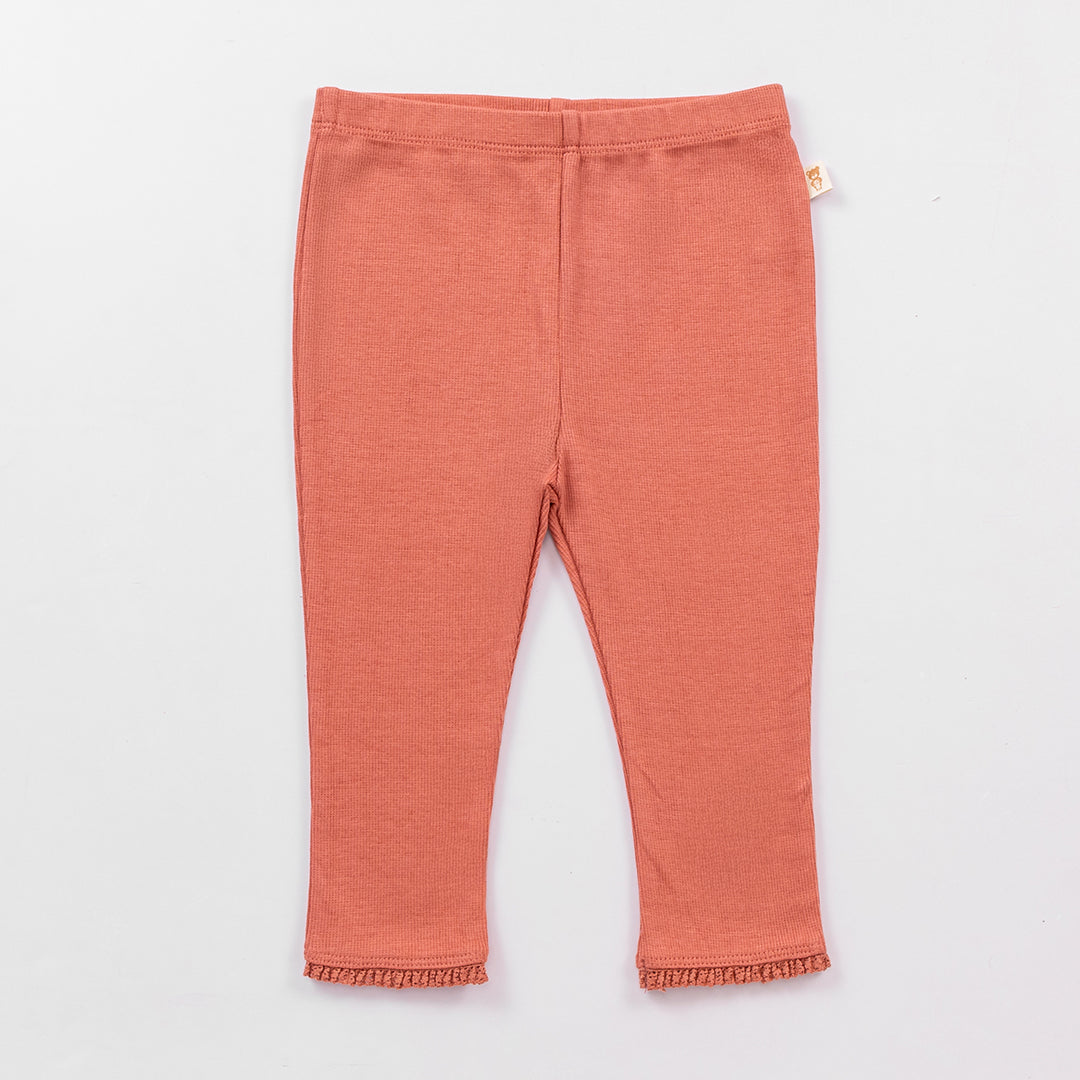 Ribbed Leggings with Lace - Desert Sand