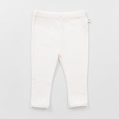 Ribbed Leggings with Lace - Ivory