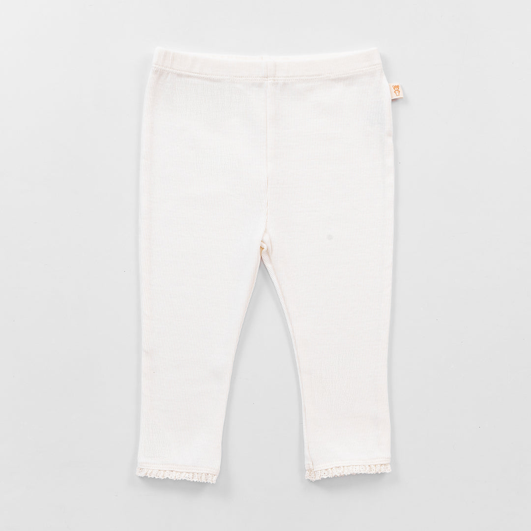 Ribbed Leggings with Lace - Ivory