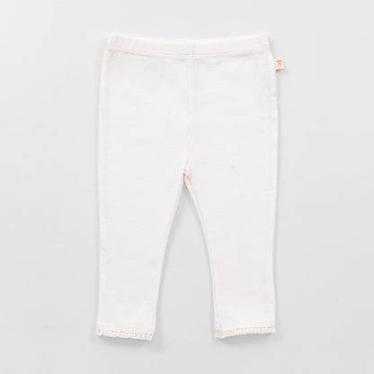 Ribbed Leggings with Lace - Ivory
