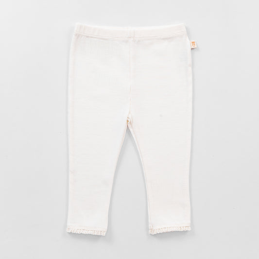Ribbed Leggings with Lace - Ivory