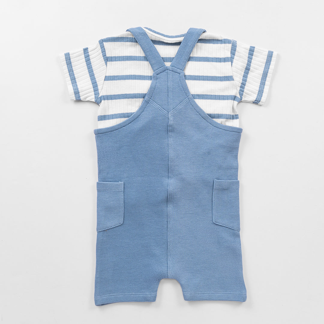Waffle Dungaree & T-shirt Set - Dusk Blue