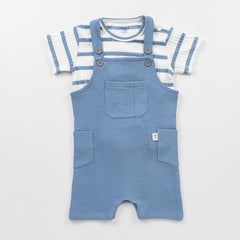 Waffle Dungaree & T-shirt Set - Dusk Blue