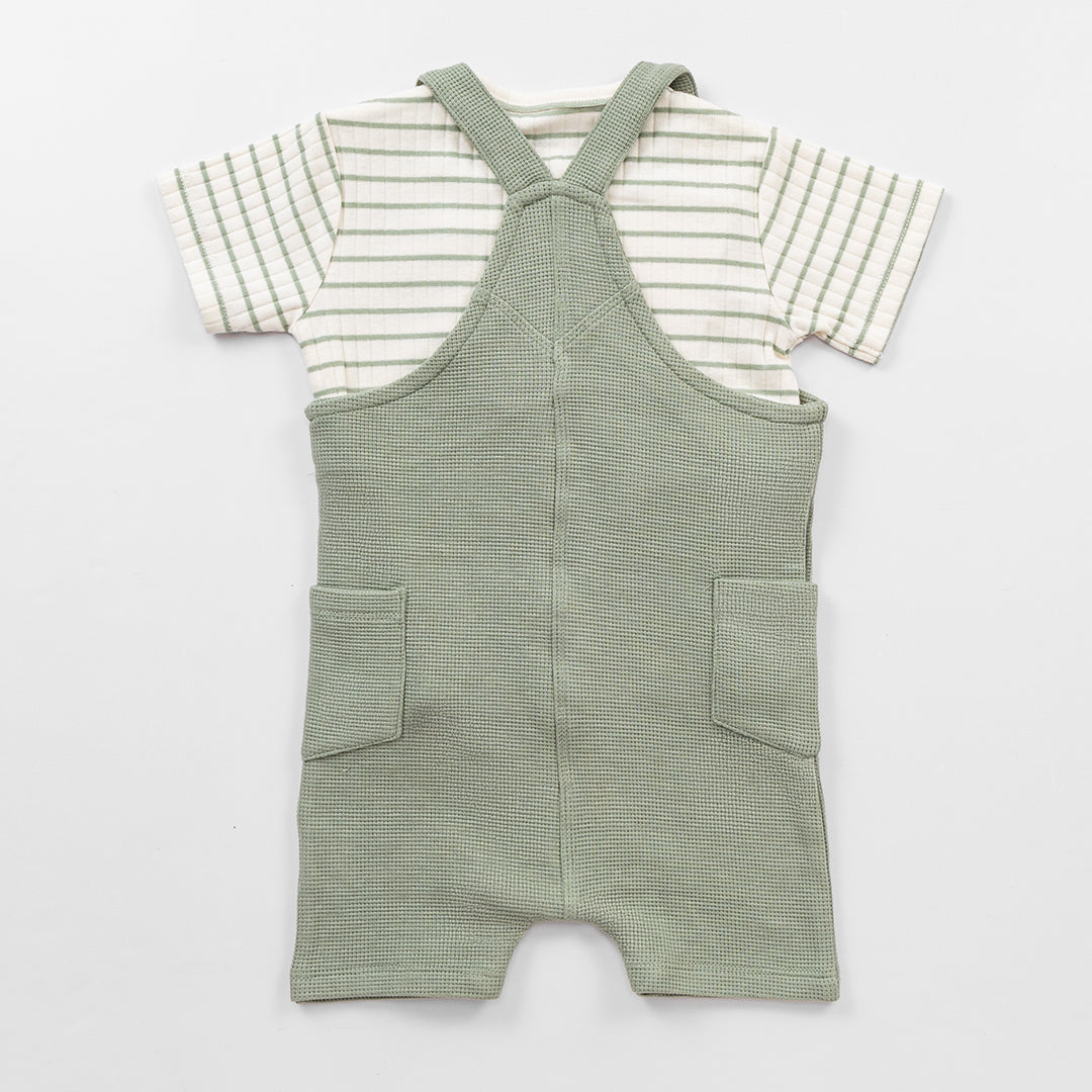 Waffle Dungaree & T-shirt Set - Iceberg Green