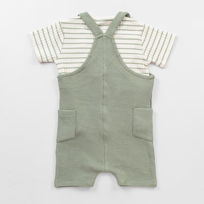Waffle Dungaree & T-shirt Set - Iceberg Green