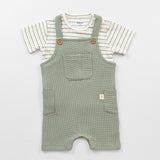 Waffle Dungaree & T-shirt Set - Iceberg Green