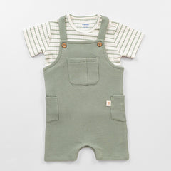 Waffle Dungaree & T-shirt Set - Iceberg Green