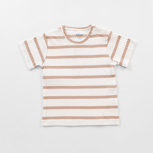 Striped Ribbed T-shirt - Latte