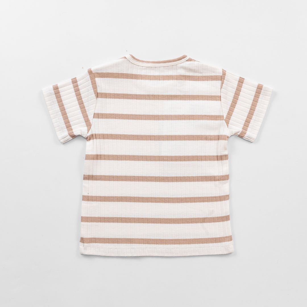 Striped Ribbed T-shirt - Latte