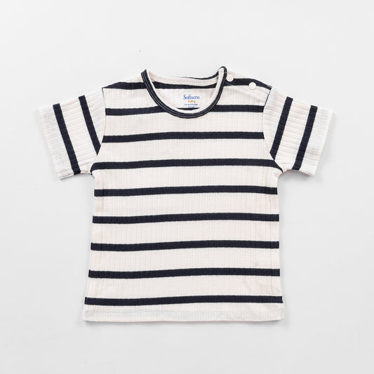 Striped Ribbed T-shirt - Navy