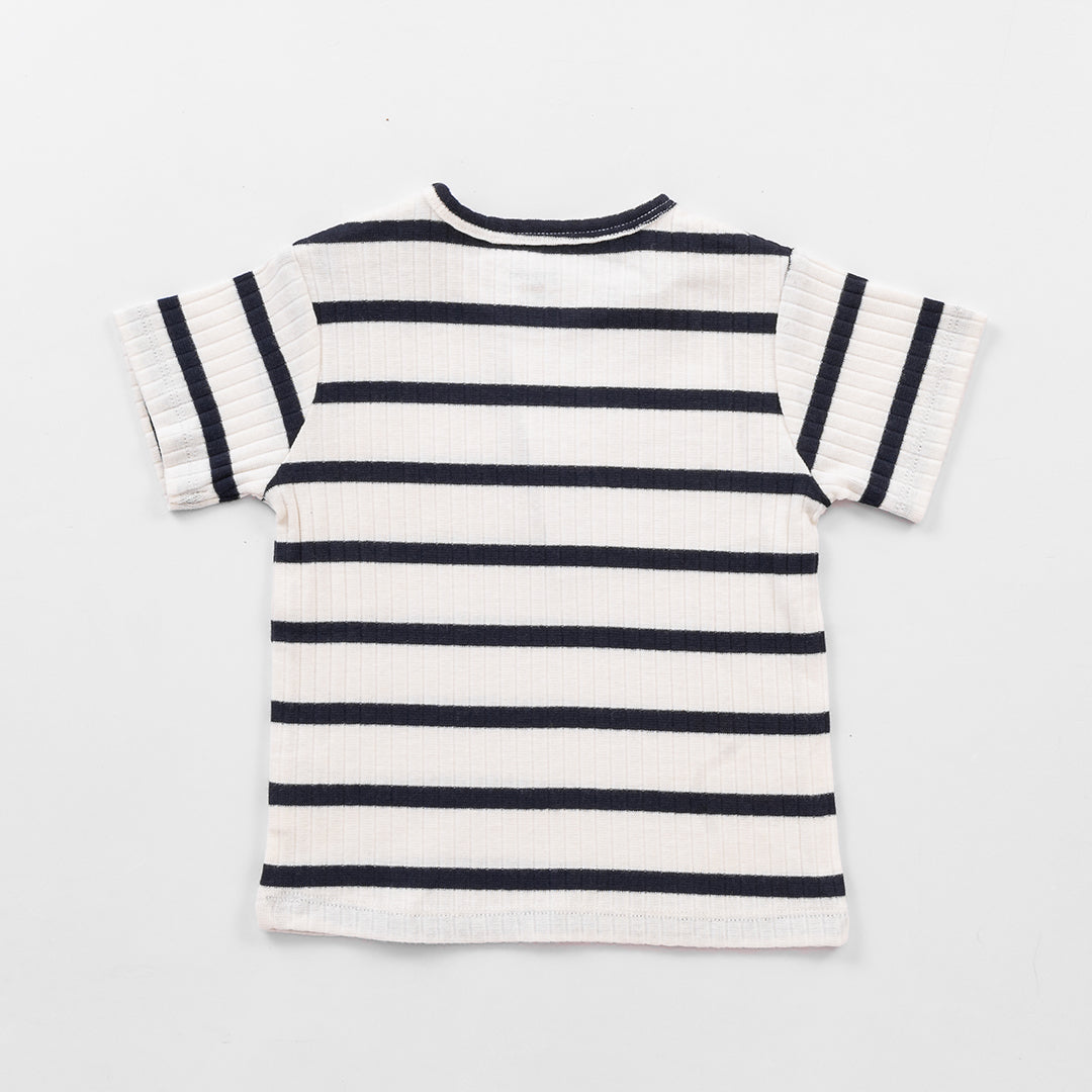 Striped Ribbed T-shirt - Navy