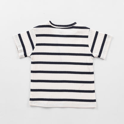 Striped Ribbed T-shirt - Navy