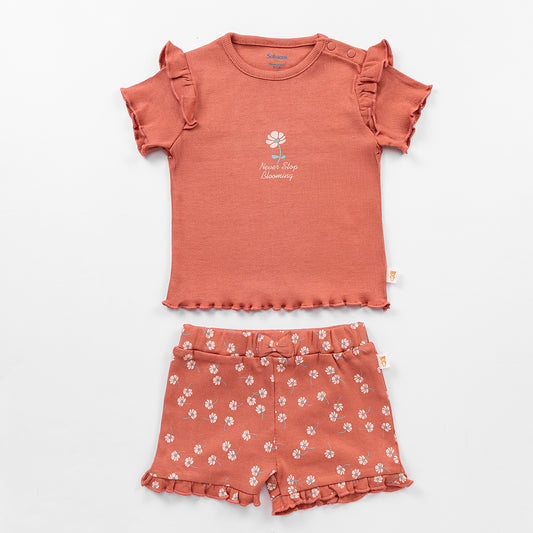 2 Piece Never Stop Blooming Ribbed Co-ord Set - Desert Sand