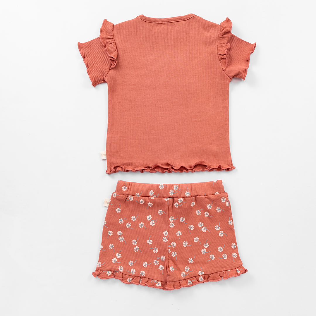 2 Piece Never Stop Blooming Ribbed Co-ord Set - Desert Sand