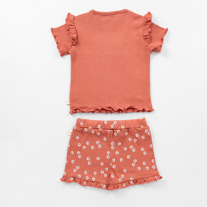 2 Piece Never Stop Blooming Ribbed Co-ord Set - Desert Sand