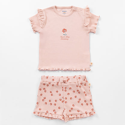 2 Piece Never Stop Blooming Ribbed Co-ord Set - Rose Quartz