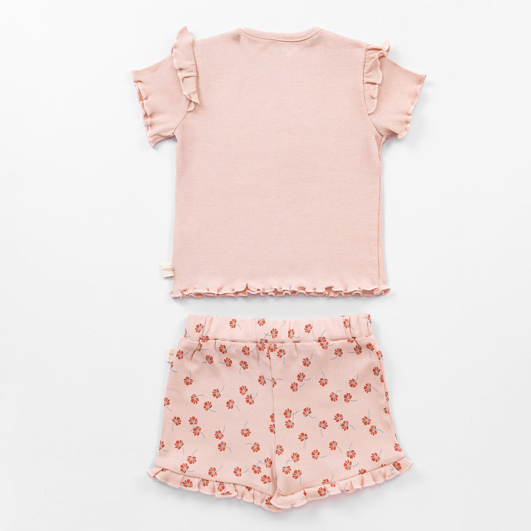 2 Piece Never Stop Blooming Ribbed Co-ord Set - Rose Quartz